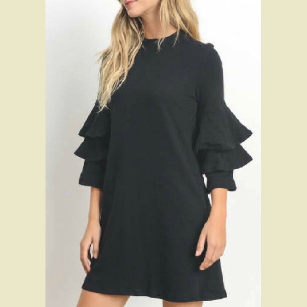 Le Lis Tiered Ruffle Sleeve Black Dress Size M